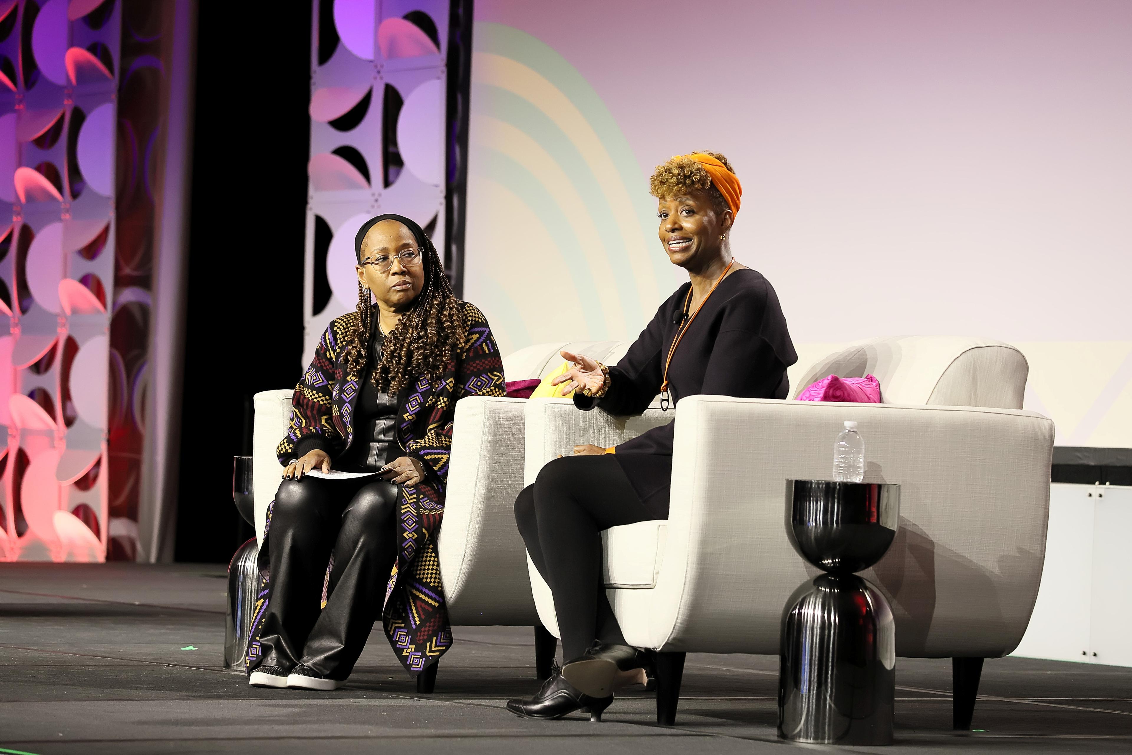 Jamila Brathwaite and Tara Roberts in conversation on the main stage.