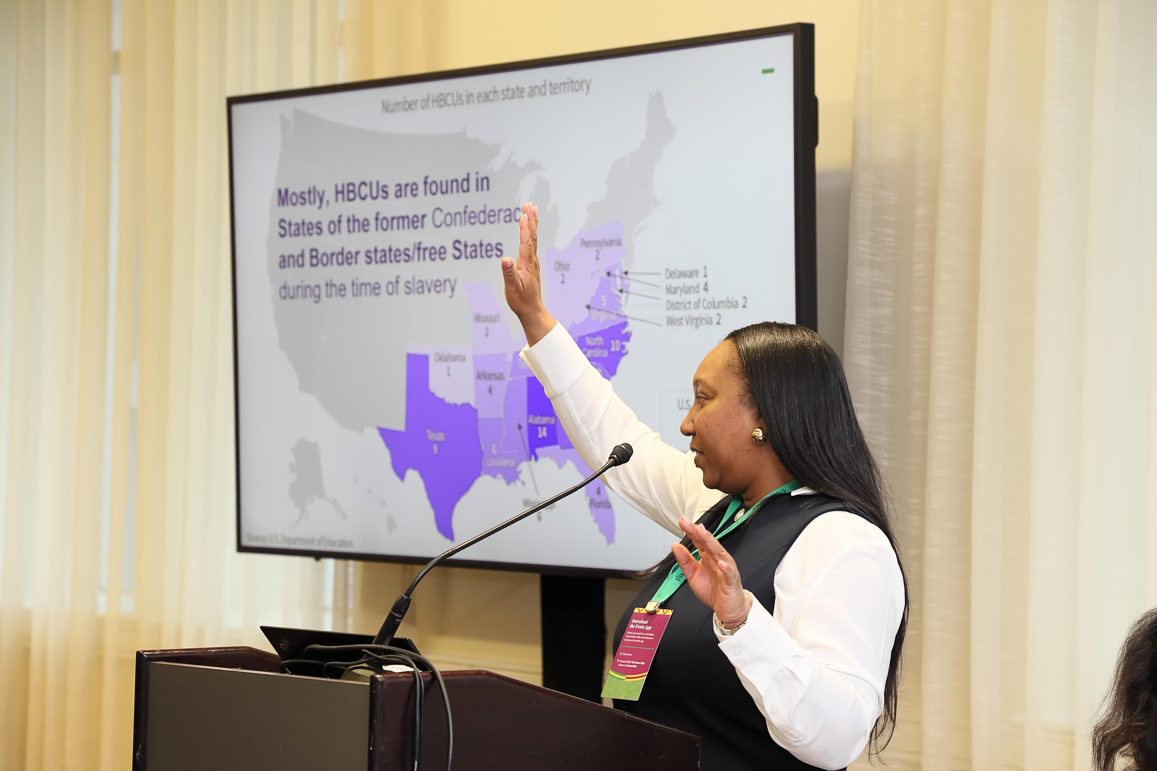 A conference speaker during an HBCU session.